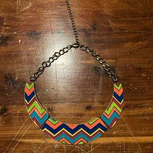 Reversible, multicolored, chevron striped necklace